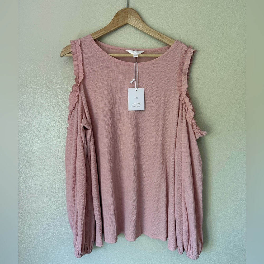 LC Women's Pink Ruffle Sleeve Top